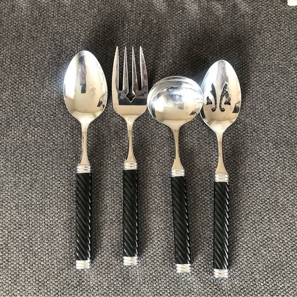 Vintage Mikasa black Braid series MCM set of 4 serving spoons - Picture 1 of 2